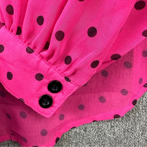 Forever 21 Exclusive Sheer Pink Polka Dot Hi-Low Flowy Blouse Women’s Size Small - Picture 4 of 7